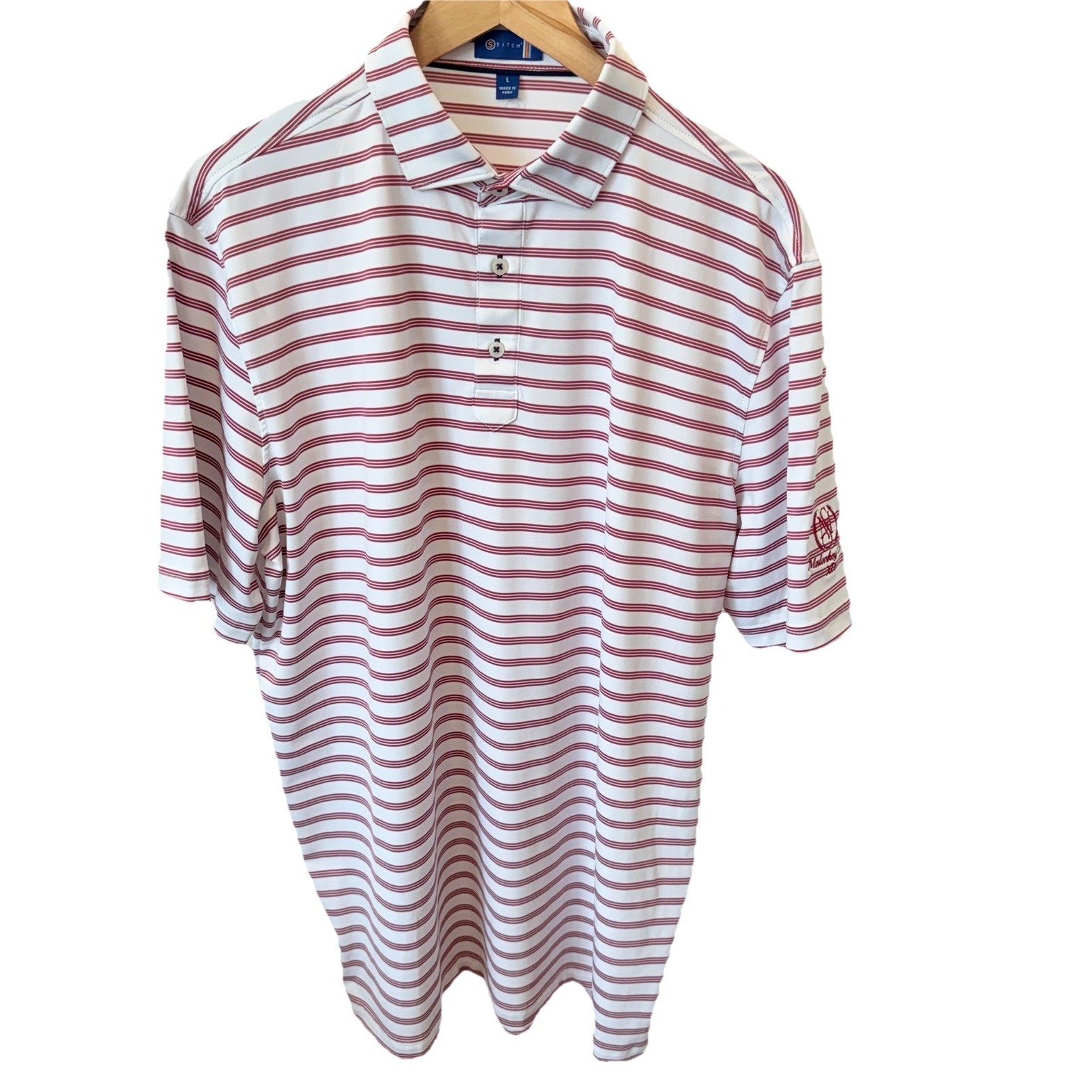 Stitch Golf Polo Shirt Mens Large Red White Striped Performance Malarkey Cup